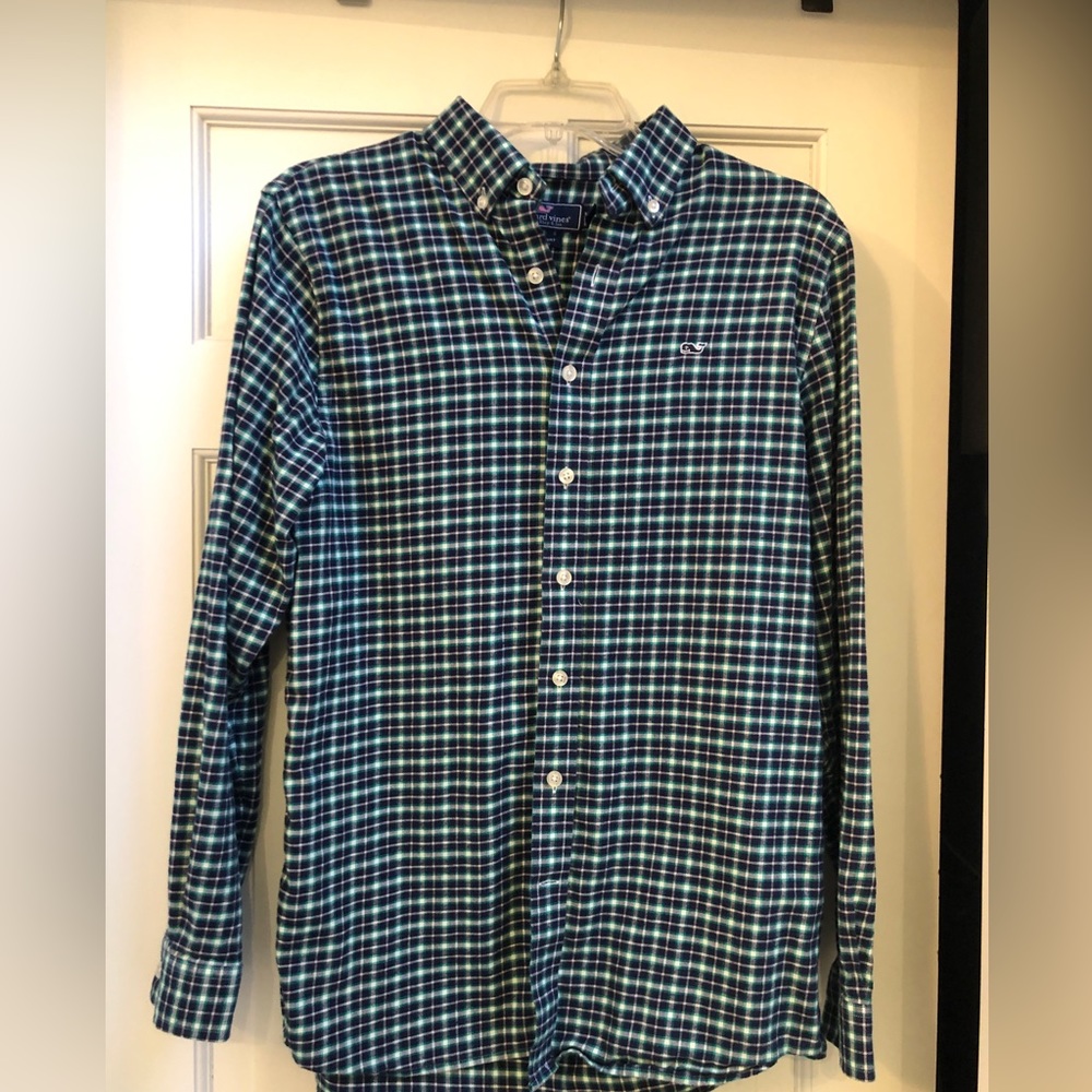 Guys Vineyard Vines XL(18) blue and green plaid shirt